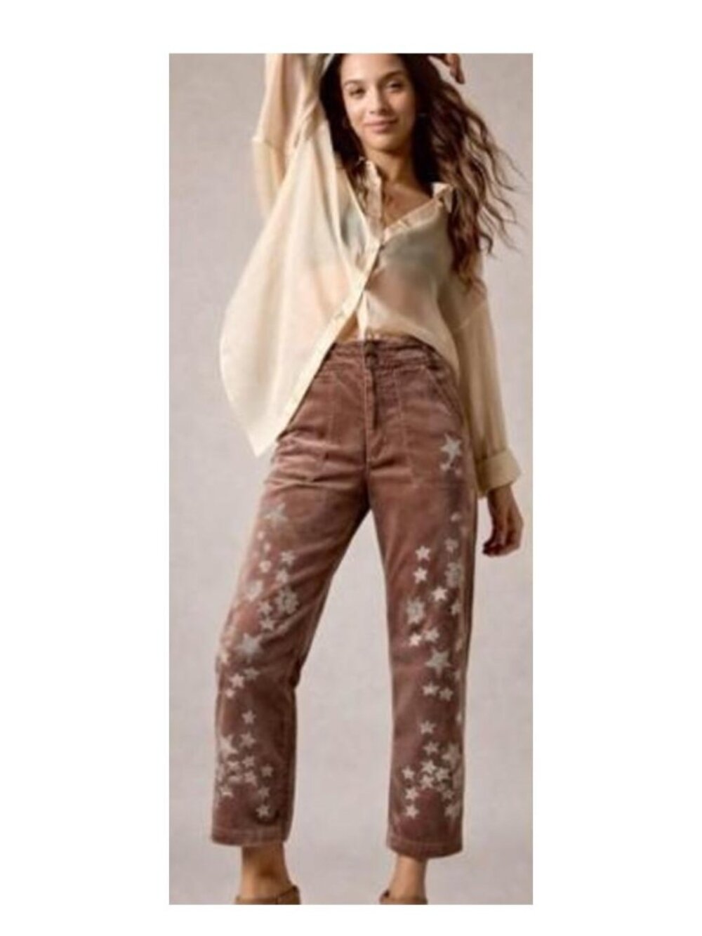 ANTHROPOLOGIE PILCRO The Wanderer Velvet Beaded Pants Brown Size 25 NWT